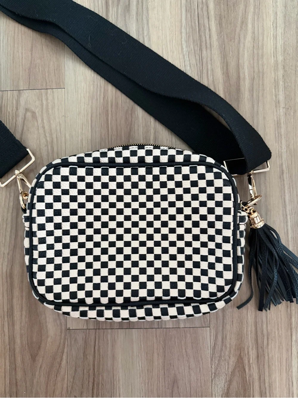 Women’s Black and Cream Checker Crossbody Bag